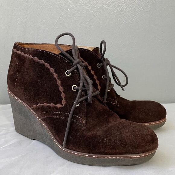 Naturalizer Boots Size 9.5 Brown Suede Wedge Heel Kaitlyn Ankle Bootie Boho - Picture 1 of 11